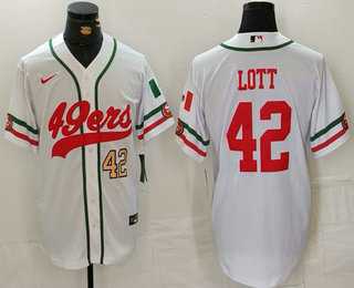 Mens San Francisco 49ers #42 Ronnie Lott Number White Mexico Cool Base Stitched Baseball Jersey->san francisco 49ers->NFL Jersey